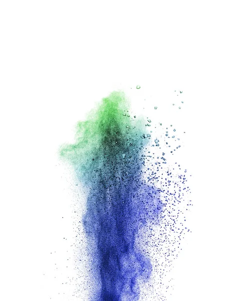 Salpico Colorido Vertical Explosão Cores Verde Azul Fundo Branco Espaço — Fotografia de Stock