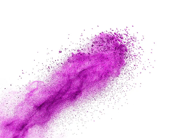 装饰斜角粉末爆炸或紫色飞溅在白色背景上 有复制空间 — 图库照片