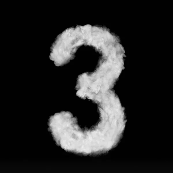 Number Three Made White Clouds Smoke Black Background Copy Space — Stock Photo, Image