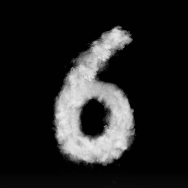 Number Six Made White Clouds Smoke Black Background Copy Space — Stock Photo, Image