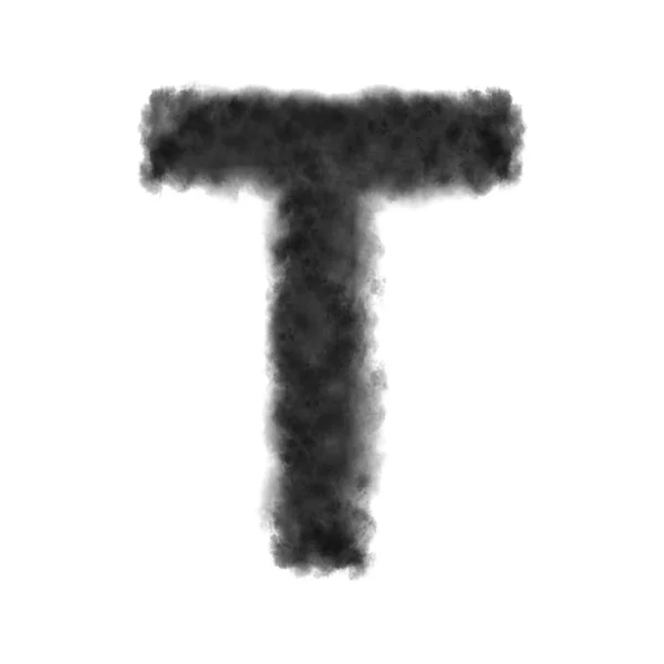 字母T由黑云或白色背景上的烟雾制成 并带有复制空间 但不表示 — 图库照片