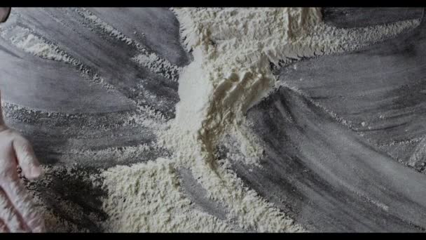 Female Hands Preparing Flour Table Kneading Dough — Stock Video