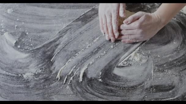 Female Hands Preparing Flour Table Kneading Dough — Stock Video