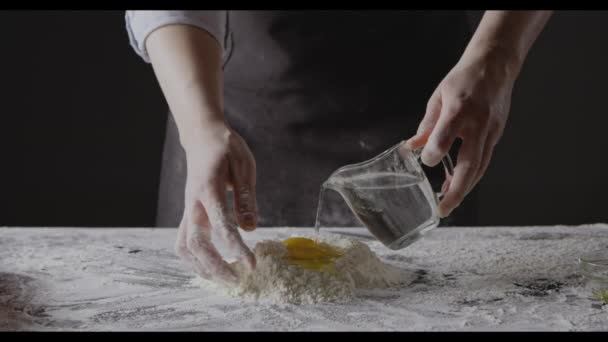 Female Hands Kneading Dough Table — Stock Video