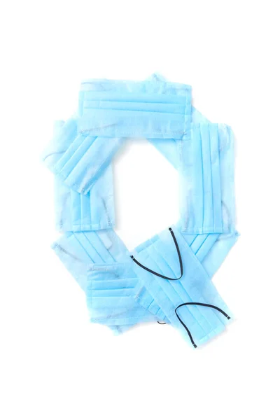Lettera Maiuscola Fatta Mano Maschere Protettive Antibatteriche Blu Sfondo Bianco — Foto Stock