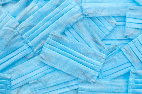 Sfondo Medico Creativo Maschere Antibatteriche Protettive Blu Viso Caoticamente Disposti — Foto Stock