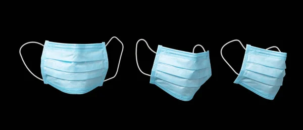 Kreativ Set Aus Drei Medizinischen Antibakteriellen Blauen Gesichtsmasken Zum Schutz — Stockfoto