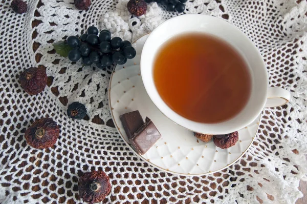 Still Life Cup Tea Beautiful Napkin — Stock Photo, Image
