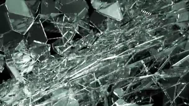 Pieces of destructed Shattered glass in slow motion. Alpha matte — Stock Video