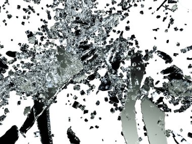 Beyaz üzerine parçalanmış veya kırık cam parçaları