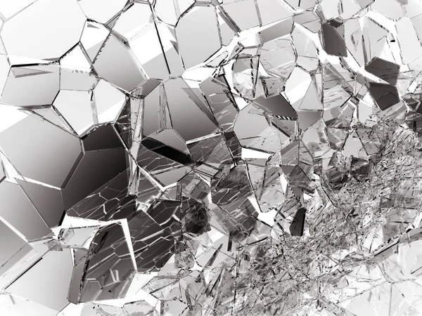 Pieces of destructed Shattered glass on white — Stock Photo, Image