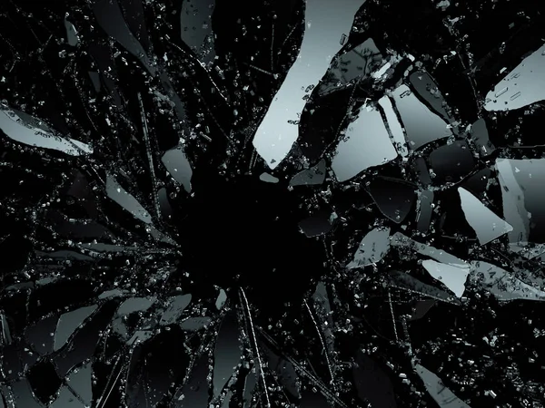 Pieces of splitted or cracked glass on black — Stock Photo, Image