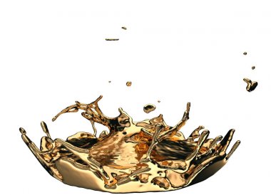 Sıvı altın veya petrol sıçramak ve üzerinde beyaz izole sıçraması
