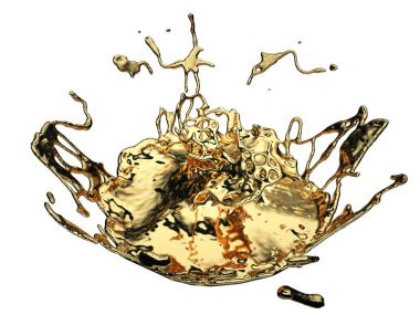 Beyaz izole erimiş altın veya yağ sıçraması