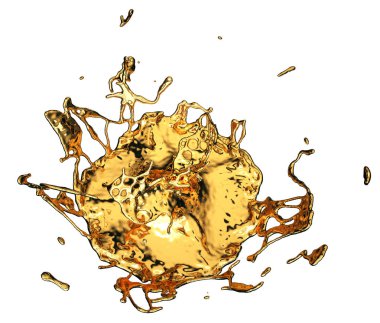 Beyaz izole erimiş altın veya yağ sıçraması