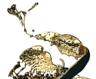 Beyaz izole erimiş altın veya yağ sıçraması