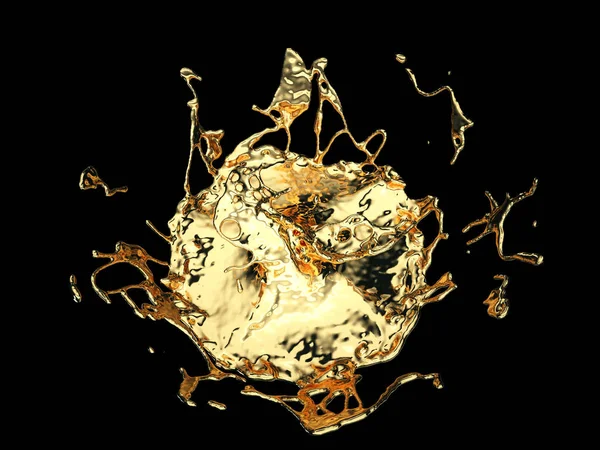 Liquid gold or oil splatter and splashes isolated on black