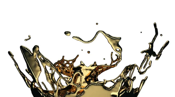 液体黄金或油飞溅物，飞溅上白色孤立 — 图库照片
