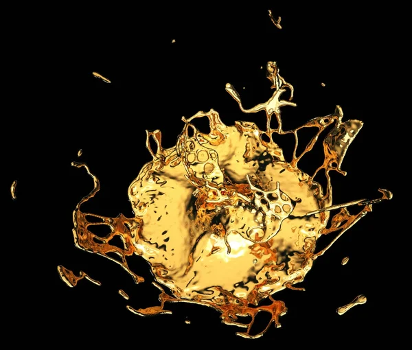 Розплавлені золоті або олійні бризки ізольовані на чорному — стокове фото