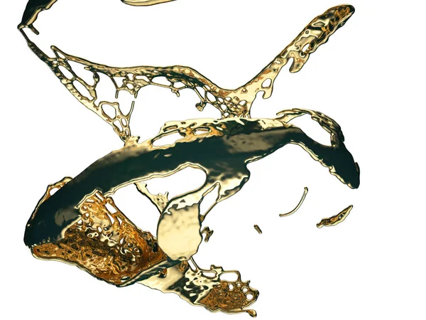 Liquid gold or oil splatter and splashes isolated on white — Stock Photo, Image