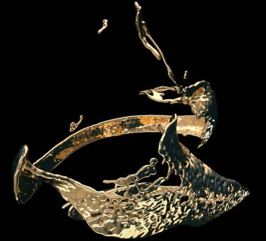 Siyah izole sıvı altın veya yağ sıçraması