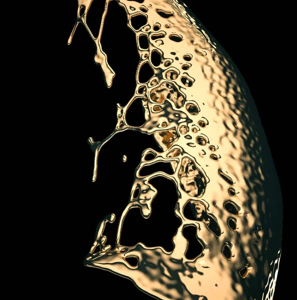 Liquid gold or oil splashes isolated on black — Stock Photo, Image