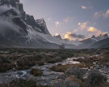 Pheriche valley with Taboche and cholatse peaks clipart