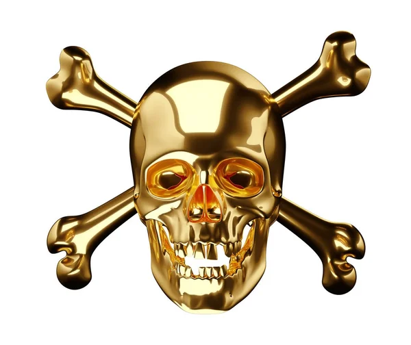 Gyllene skalle med cross bones eller totenkopf på vit — Stockfoto