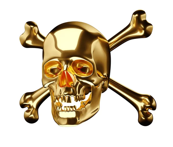 Золотий череп з хрестоподібними кістками або тотекопф — стокове фото