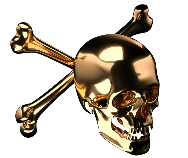 Goldschädel mit gekreuzten Knochen oder Totenkopf — Stockfoto
