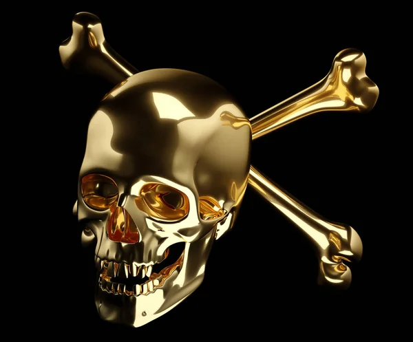 Golden Skull with crossed bones or totenkopf isolated — Stock Photo, Image