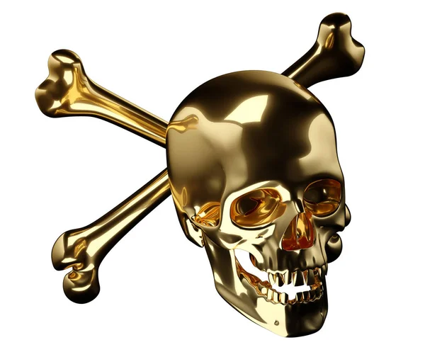 Golden Skull with crossed bones or totenkopf isolated — Stock Photo, Image