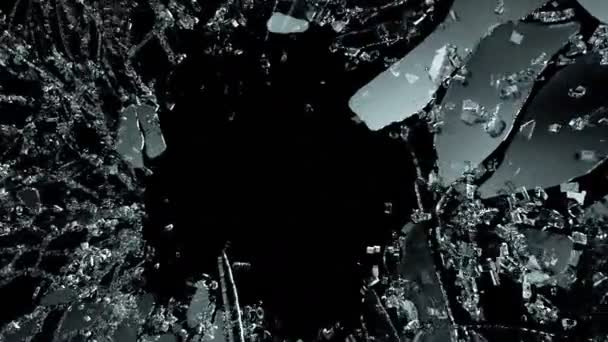 Cracked Shattered Black Glass Slow Motion — Stock Video
