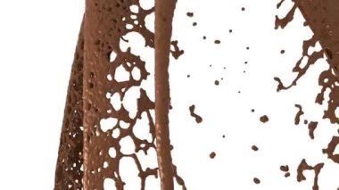 Sıcak çikolata veya kakao su sıçramalarına yavaş hareket akışı, Alfa. 3D render. 3D animasyon