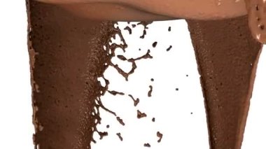 Sıcak çikolata veya kakao su sıçramalarına yavaş hareket akışı, Alfa. 3D render. 3D animasyon