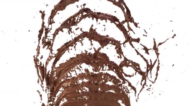 Hot Chocolate Cocoa Splashes Slow Motion Flow Alpha Render Animation — Stock Video