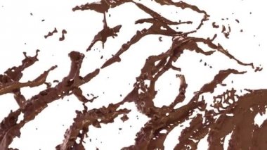 Sıcak çikolata veya kakao su sıçramalarına yavaş hareket akışı, Alfa. 3D render. 3D animasyon