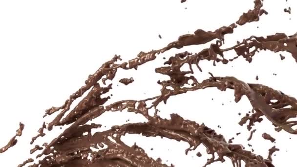 Le chocolat chaud ou le cacao éclabousse le flux au ralenti, alpha. 3d rendu. Animation 3D 