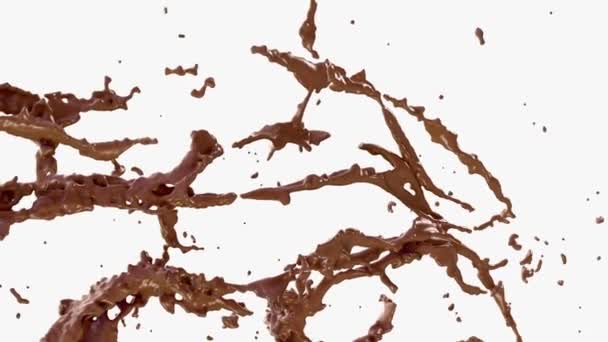 Chocolate Quente Cacau Salpicos Lento Fluxo Movimento Alfa Renderização Animação — Vídeo de Stock