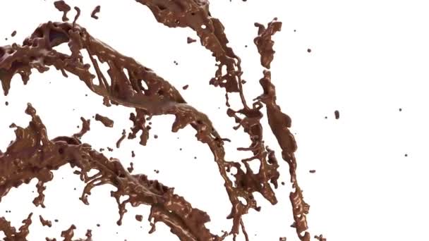 Hot Chocolate Cocoa Splashes Slow Motion Flow Alpha Render Animation — Stock Video