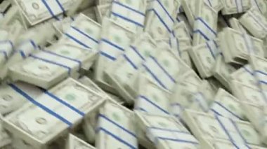 Bize Doları demetleri akan izole beyaz arka plan üzerinde. 3D render, 3d animasyon