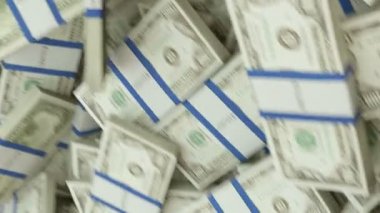 Bize Doları demetleri akan izole beyaz arka plan üzerinde. 3D render, 3d animasyon