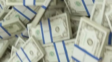 Bize Doları demetleri akan izole beyaz arka plan üzerinde. 3D render, 3d animasyon