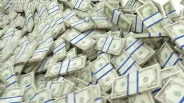 Bize Doları demetleri akan izole beyaz arka plan üzerinde. 3D render, 3d animasyon