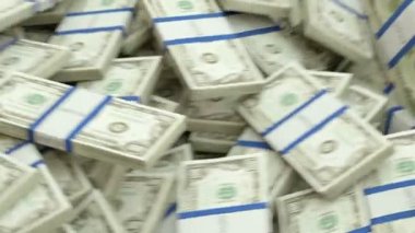 Bize Doları demetleri akan izole beyaz arka plan üzerinde. 3D render, 3d animasyon