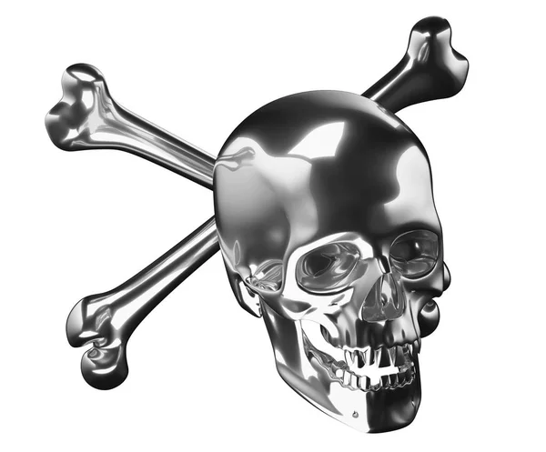 Silver Skull Crossed Bones Totenkopf Isolated White Render Illustration — Stock Photo, Image