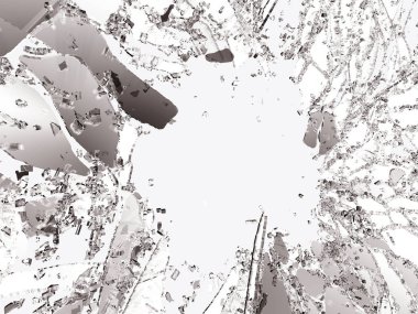 Beyaz üzerinde bölünmüş veya kırık cam parçaları
