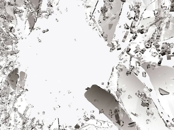 在白色的分裂或破裂玻璃碎片 — 图库照片