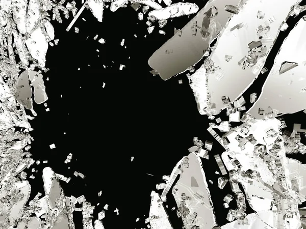 Pezzi di vetro spaccato o incrinato su nero — Foto Stock