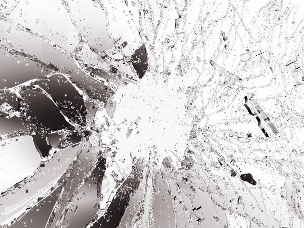 Pieces of shattered or smashed glass on white — Stock Photo, Image